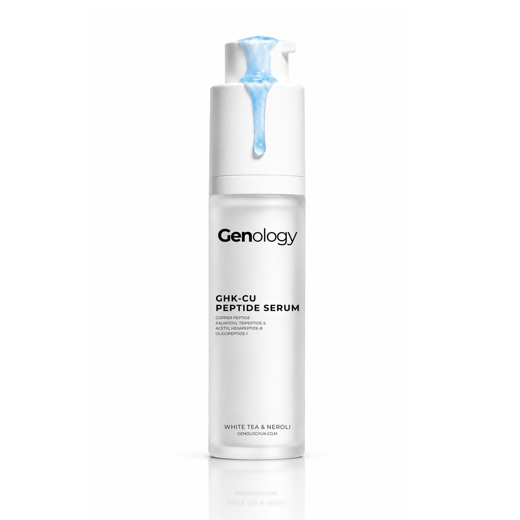 Genology GHK-Cu copper peptide face serum in 30ml airless pump bottle
