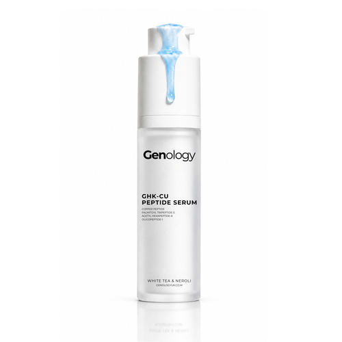 Genology GHK-Cu copper peptide face serum in 30ml airless pump bottle