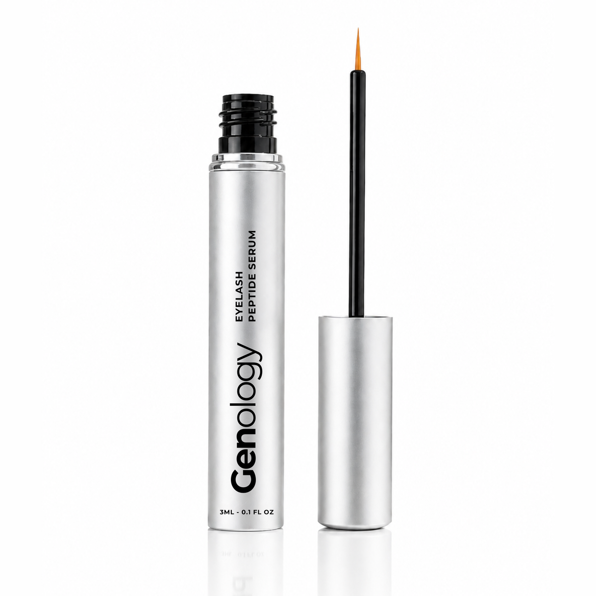 Genology peptide eyelash serum with precision applicator brush in 3ml silver tube