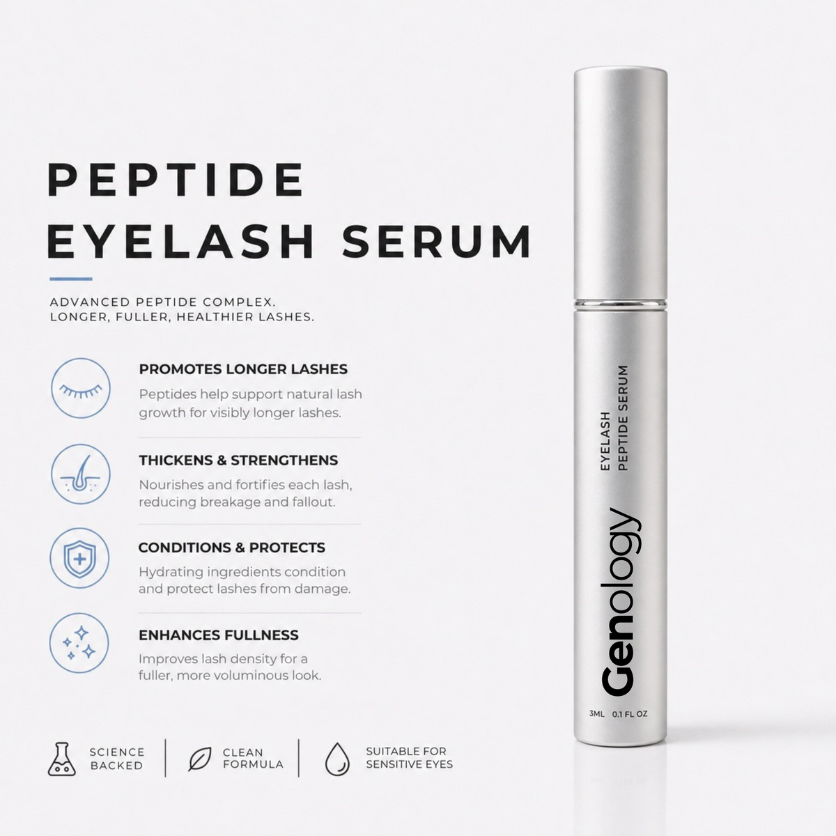Genology peptide eyelash serum for longer-looking, fuller and stronger lashes