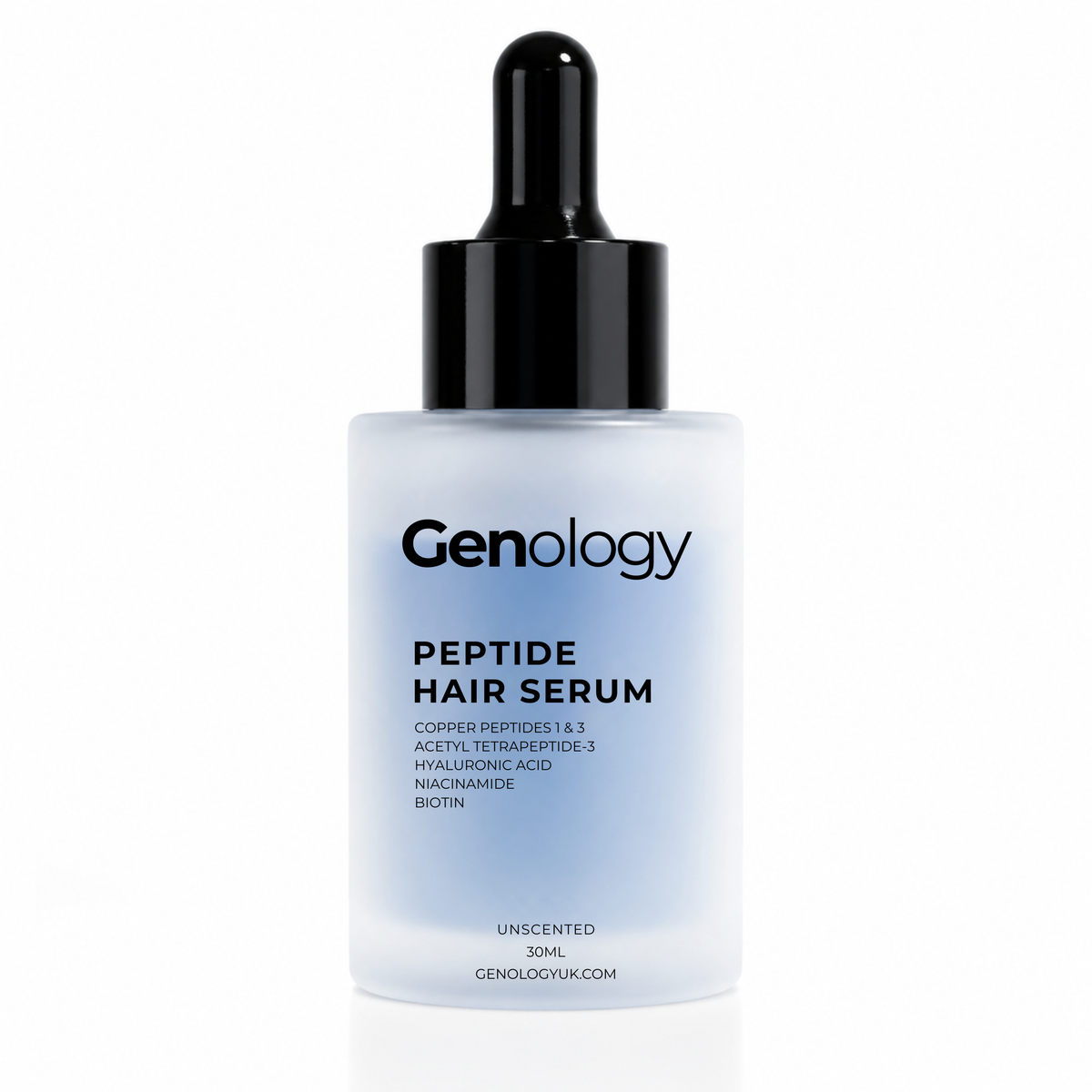 Genology peptide hair serum with copper peptides in 30ml dropper bottle