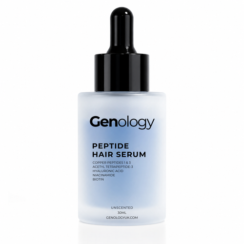 Genology peptide hair serum with copper peptides in 30ml dropper bottle