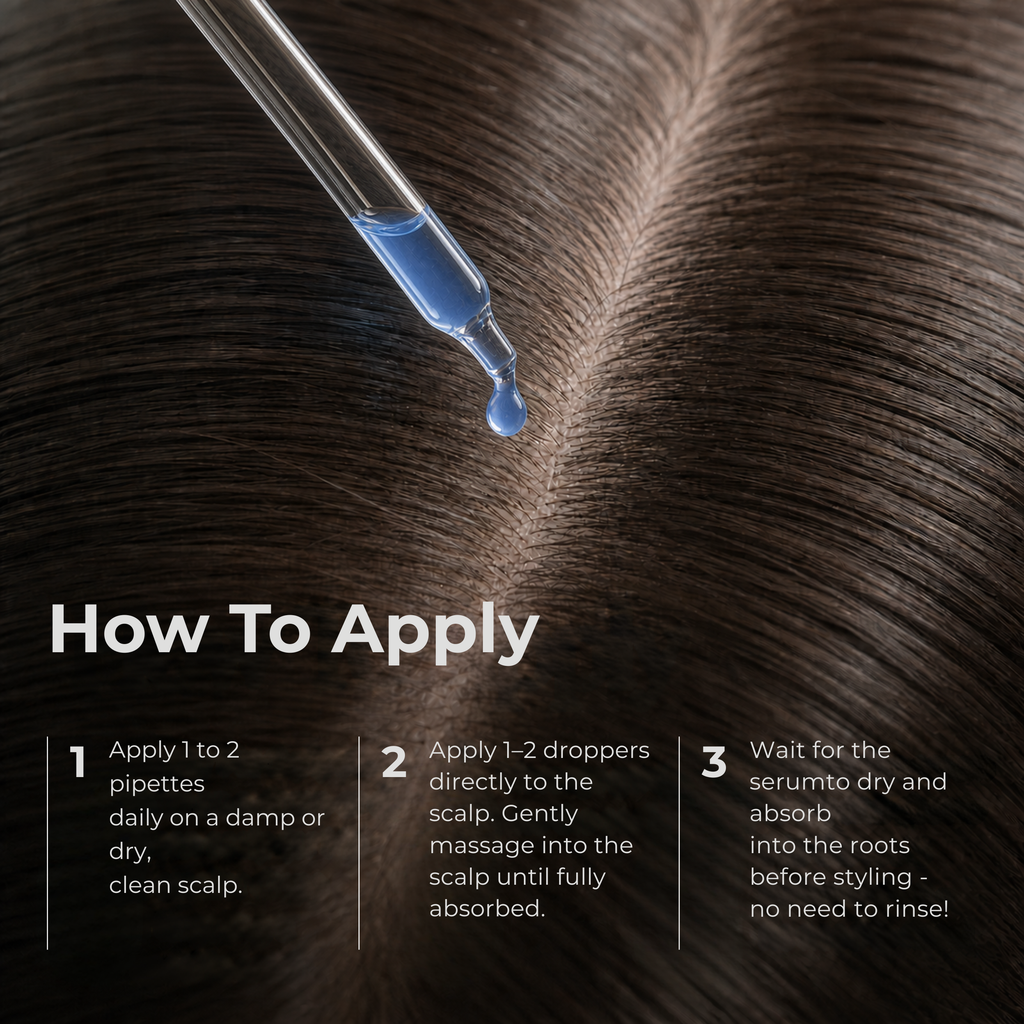 How to apply Genology peptide hair serum directly to the scalp using the dropper