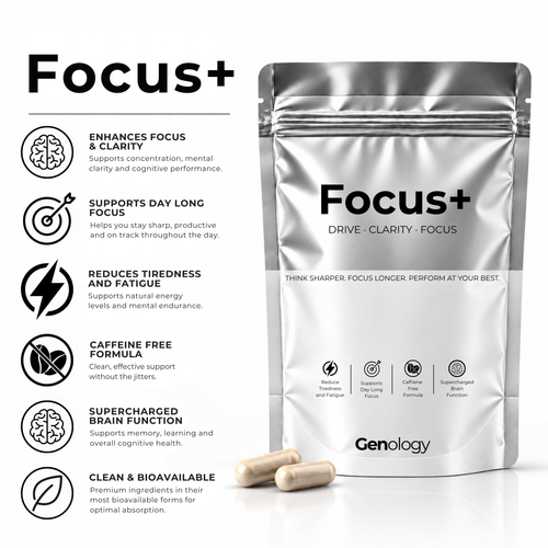 Genology Focus+ cognitive support supplement for focus, clarity and mental performance