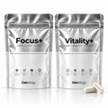Genology AM Stack with Focus+ cognitive support and Vitality+ liposomal NAD+ supplements